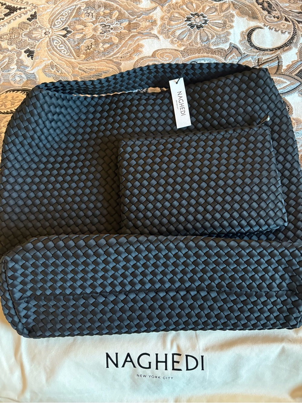 Naghedi Large Nomad  Black Woven Tote New with Tags